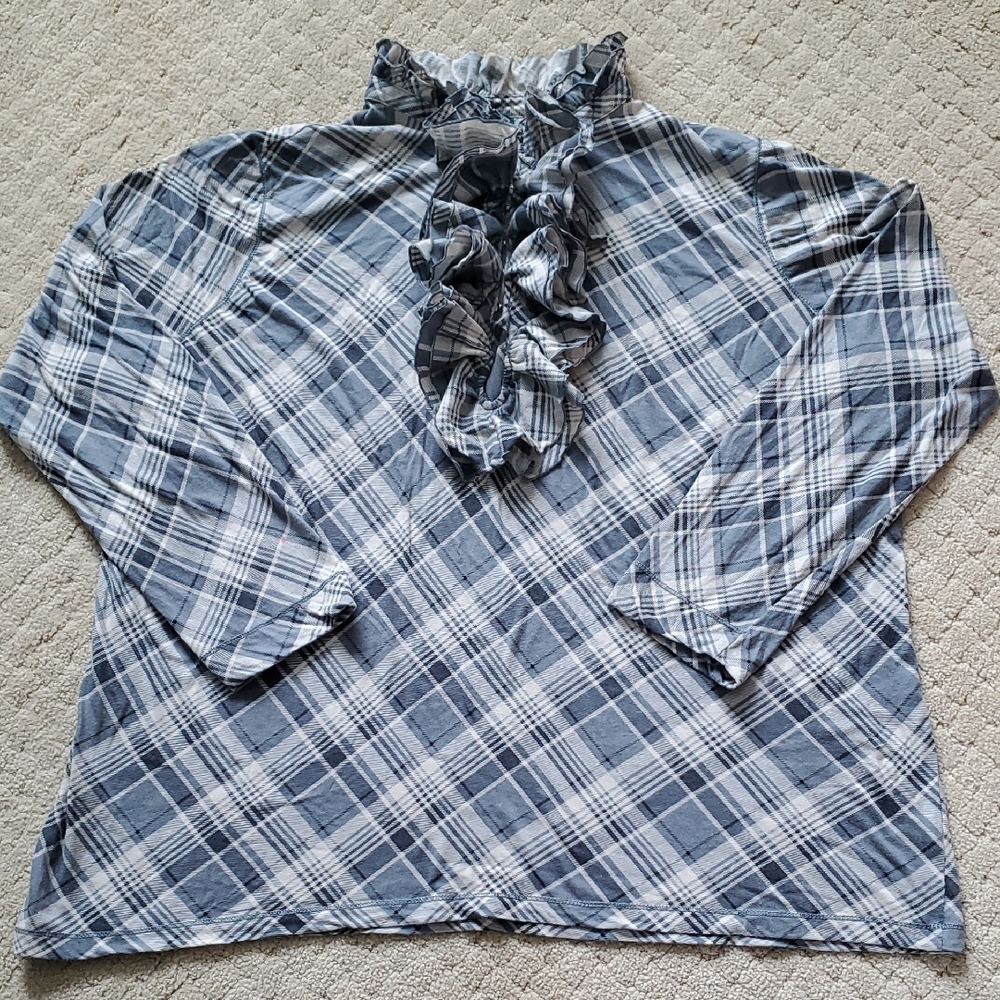 Ralph Lauren Grey Plaid Ruffle Blouse Size 3X